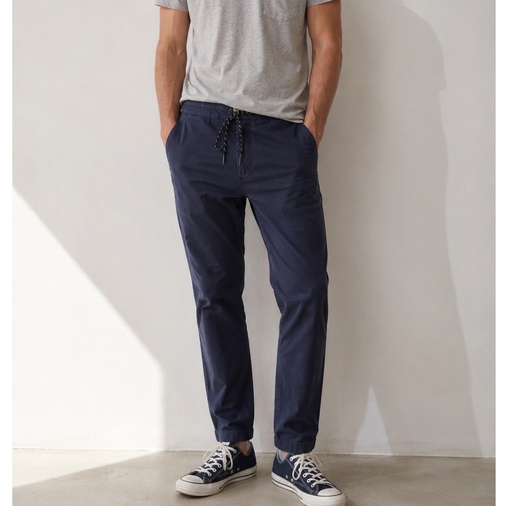Iron & Resin Casual Pants Mens 36 Navy Blue Drawstring Canvas Straight Leg